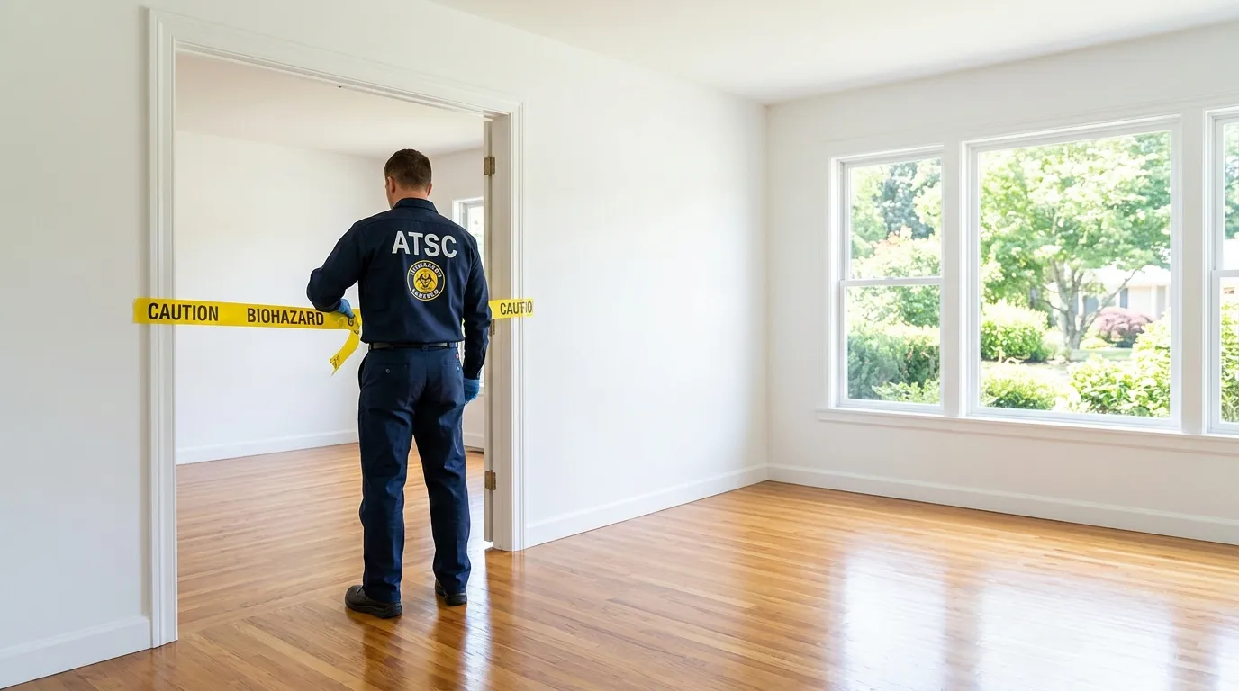 Certified biohazard cleanup crew performing Decomposition Cleanup in Meriden